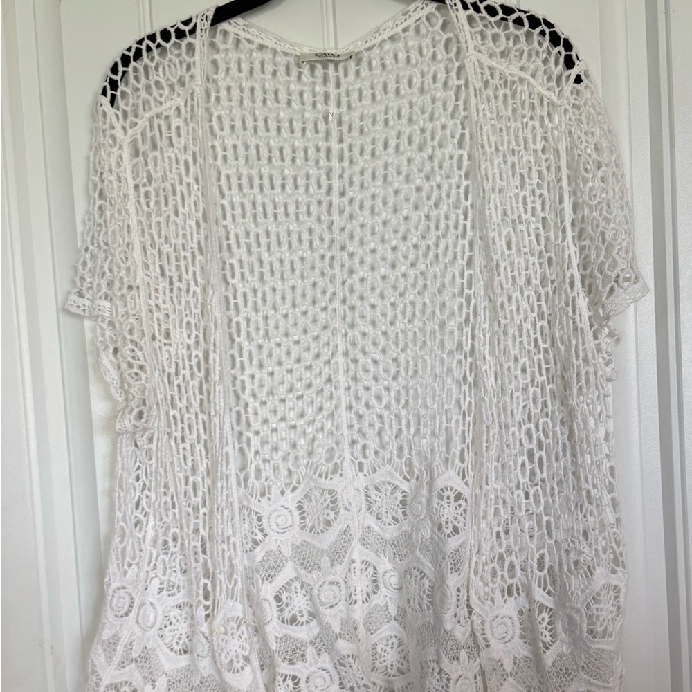 Cato woman White Crochet short sleeve open cardigan
